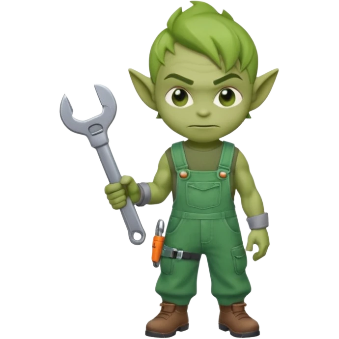 short green goblin, hold a wrench, cute chibi full body emoji