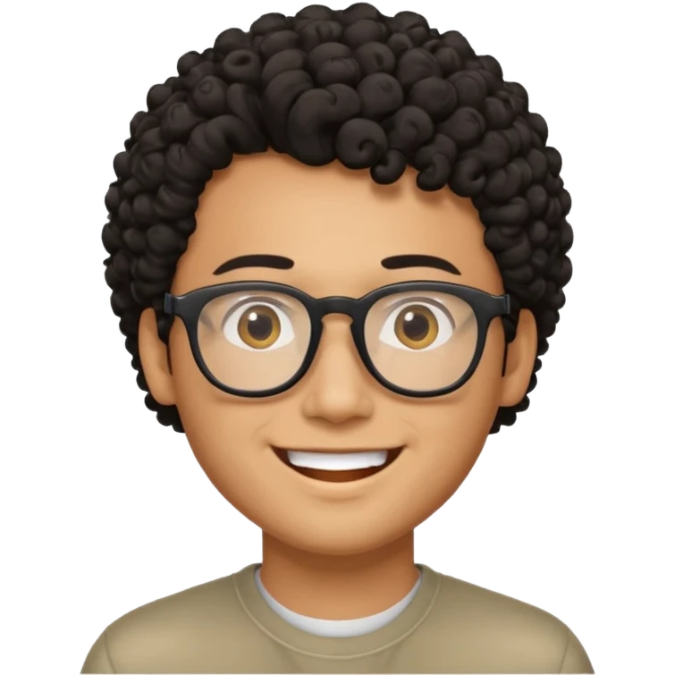 Asian guy with curly hair and black glasses emoji