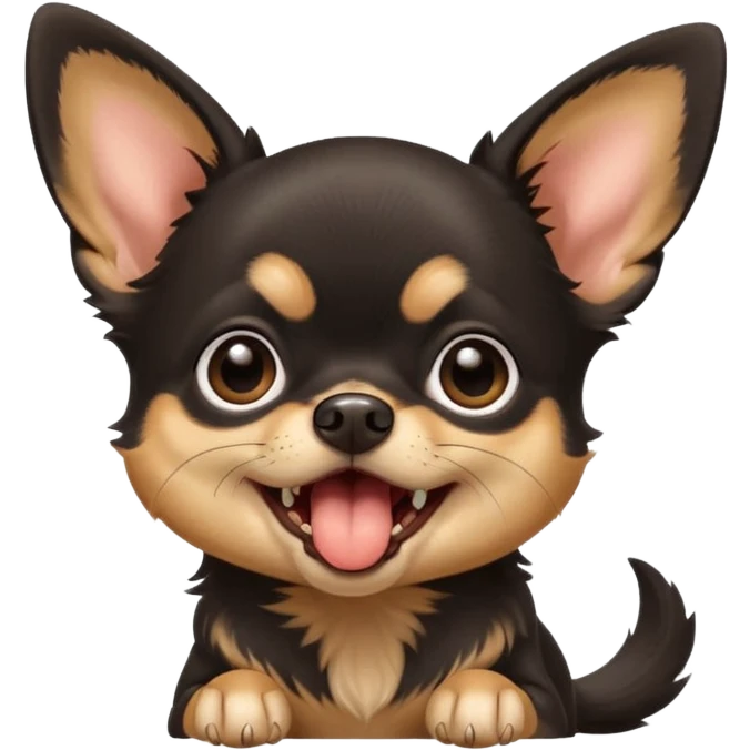 A high-resolution digital illustration of a cute black and tan chihuahua with big eyes yawning. portrait in a clean, semi-realistic style emoji