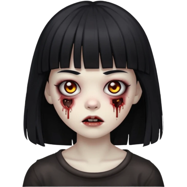 Faça uma menina de cabelo liso preto com franja zumbi emoji