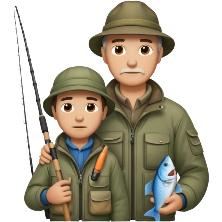 Father and son in fishing gear are cold full body emoji