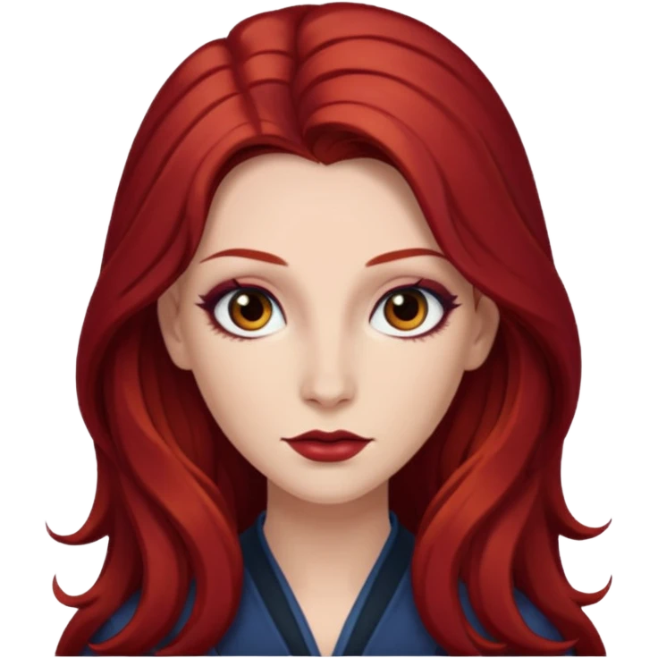 Chappell Roan with long dark red hair, makeup emoji