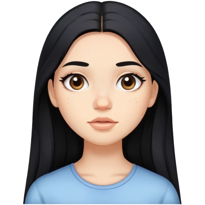 girl with long black hair, soft makeup, and acne on her face emoji