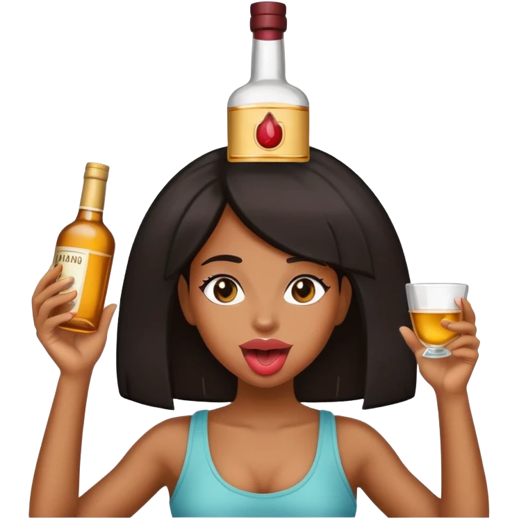 black girl holding a liquor bottle on top of her head with her tongue sticking out emoji