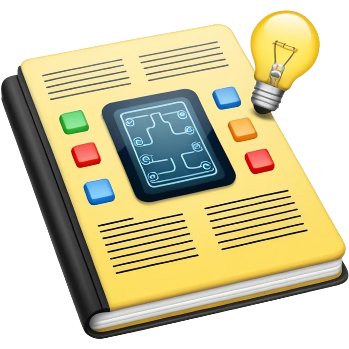 emoji illustrant l'écriture assistée par IA, un carnet ouvert avec des circuits ou une lumière d'idée emoji
