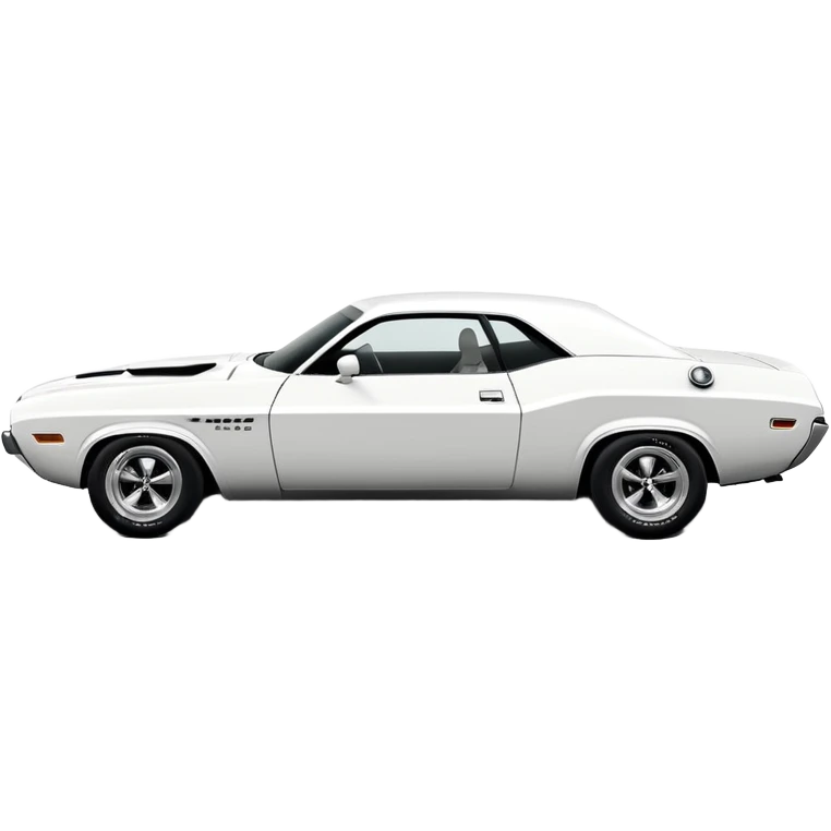 Pure white 1971 Dodge Challenger, side view, no stripes or decorations, solid white color, minimalist iOS style, vintage muscle car like in Death Proof film emoji