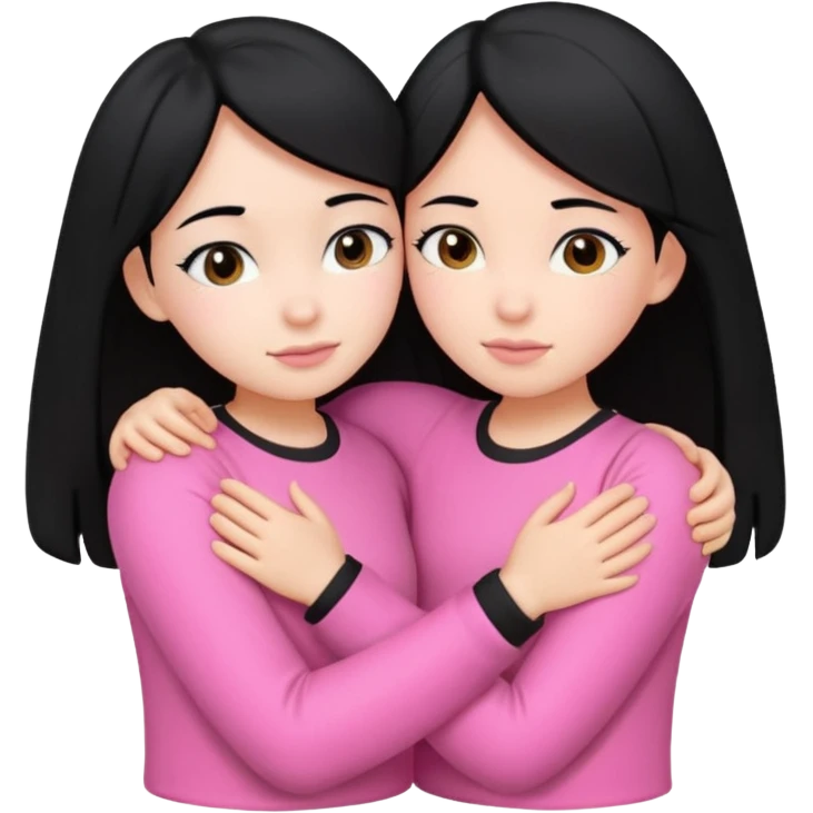 2 girls with black hair hugging each other. One is wearing white clothes and the other is wearing pink clothes emoji