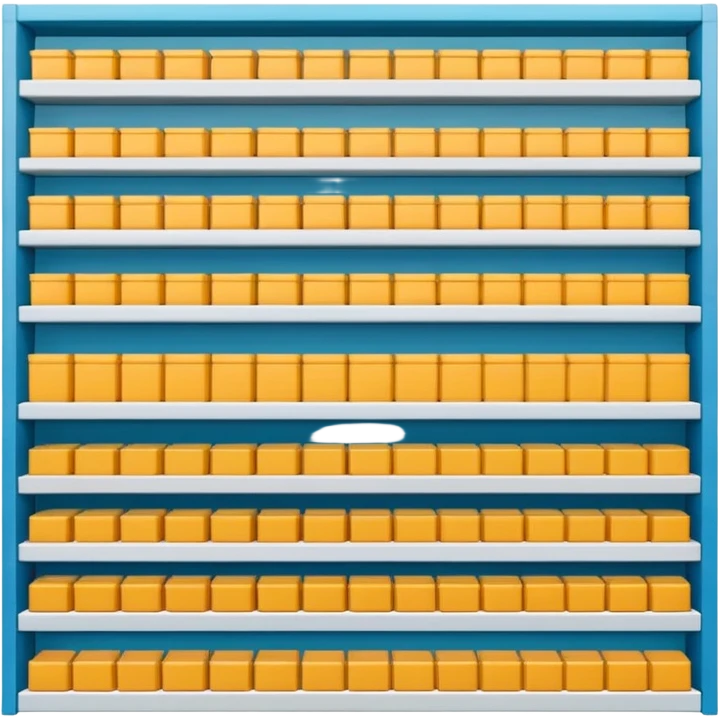 "Minimalist Japanese shelf display, products aligned identically in horizontal rows, each item repeated directly behind the other (multiple units in depth), vertically varied by type, clean spacing, precise symmetry, soft neutral lighting, front-facing packages, ultra-detailed." emoji