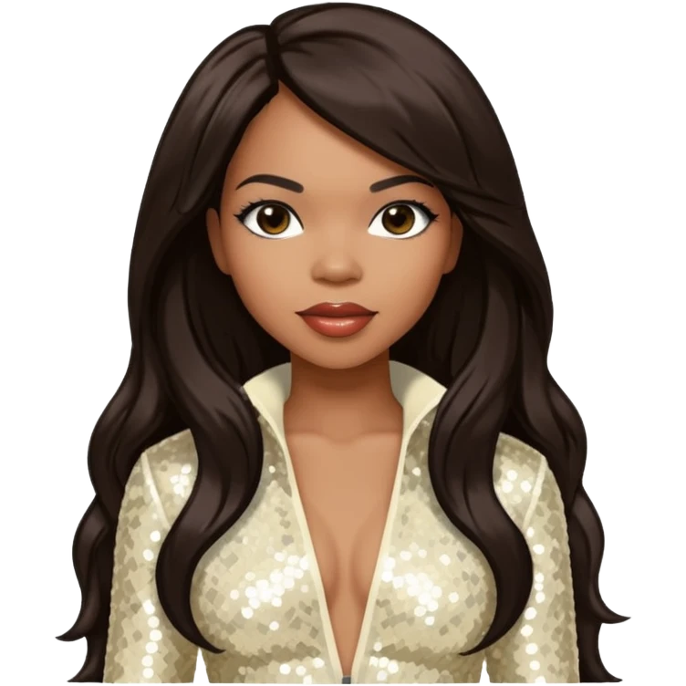 Tenitra Michelle Williams (b.1979), R&B Singer from Destiny's Child with long dark brown hair, ivory sequin outfit, medium dark skin emoji