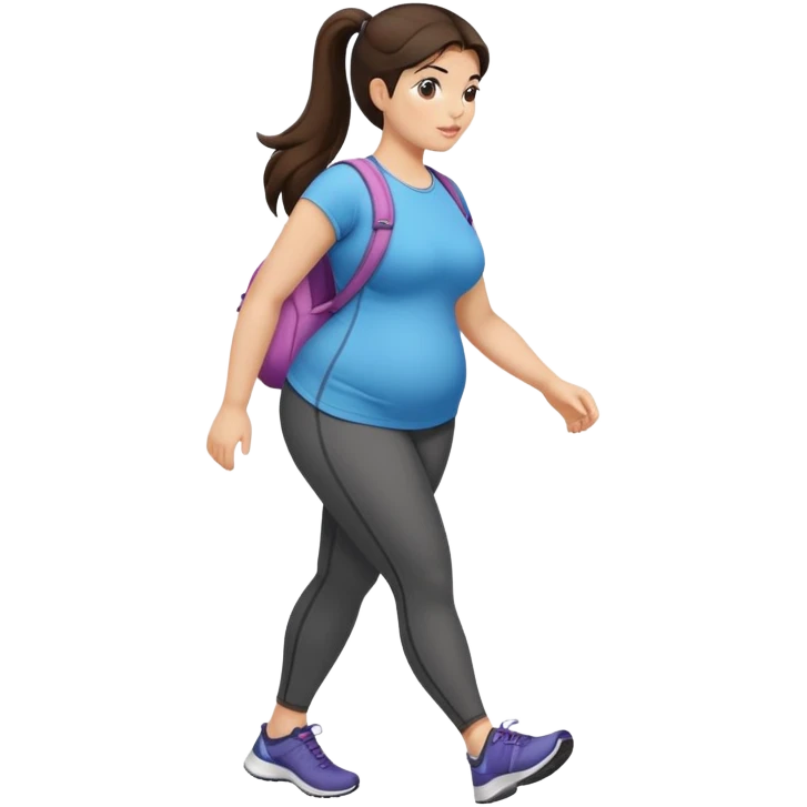 Walking exercise curvy girl dark brown hair, long ponytail, light to medium skin tone emoji