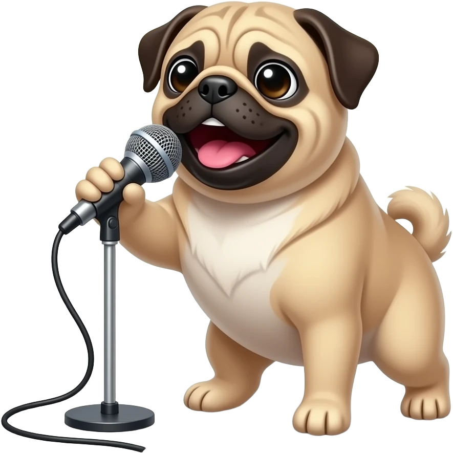 A pug sing a song in karaoke emoji