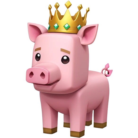 minecraft pig full body pink blocky animal with square head wearing a crown emoji