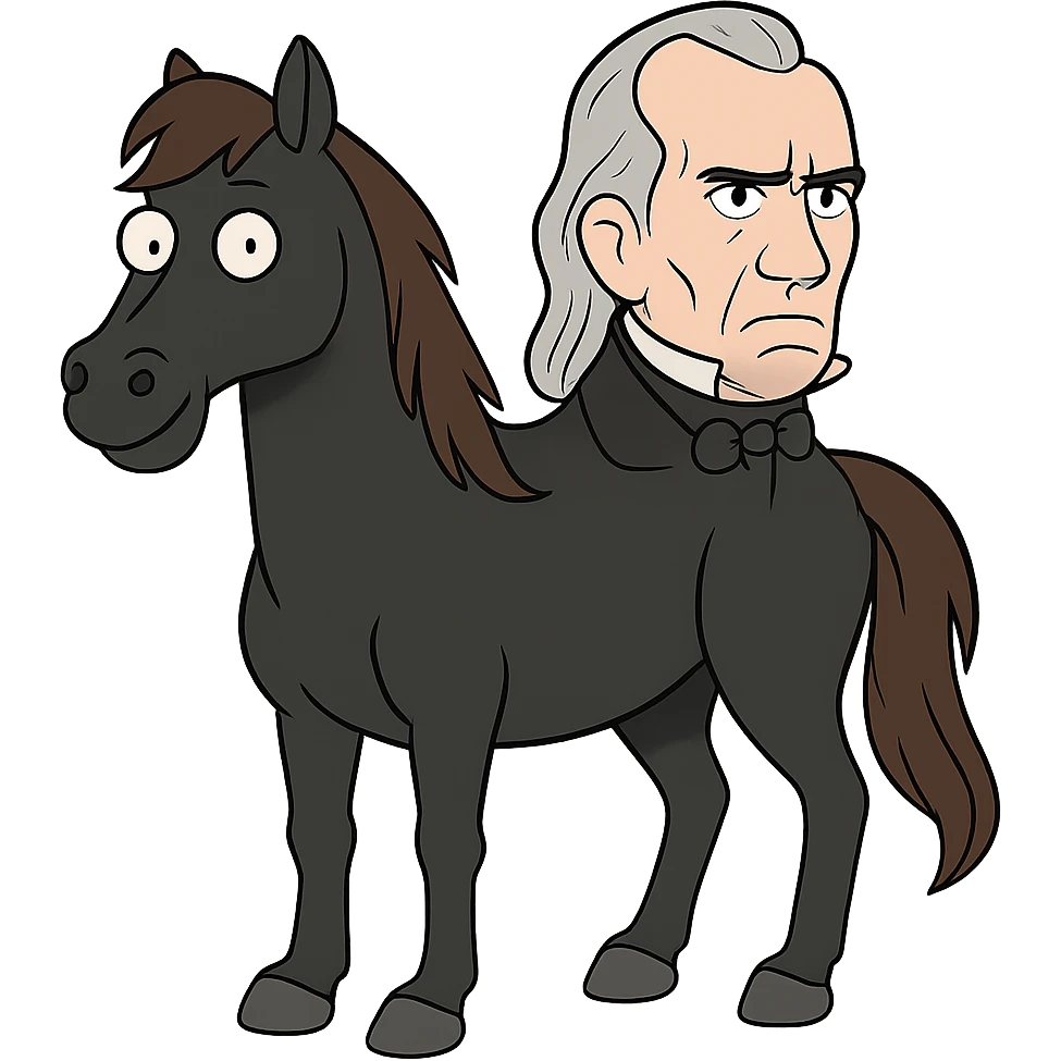 President Polk's face on a black horse emoji