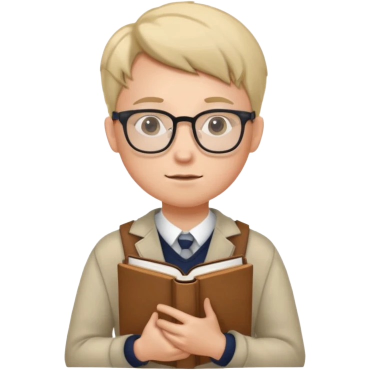 A student wearing glasses, hold book in front of their chest emoji