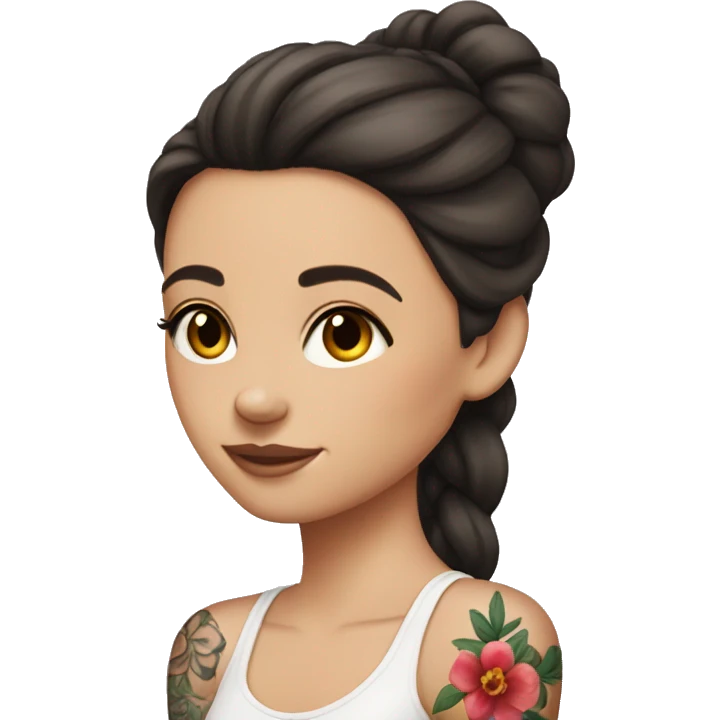 A brunette white girl with flower tattoos on her arms  emoji