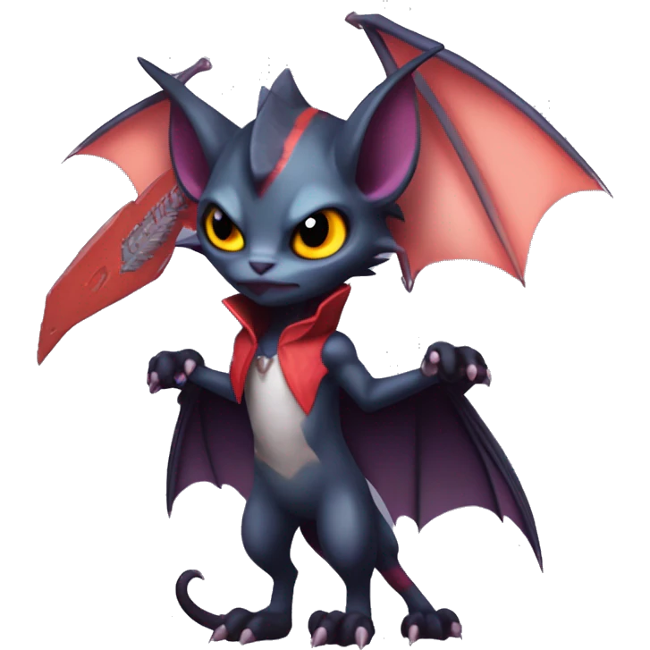  Kawaii Edgy Cool Vampiric Beautiful Noivern-Nargacuga-Litten with big Bat Ears full body emoji