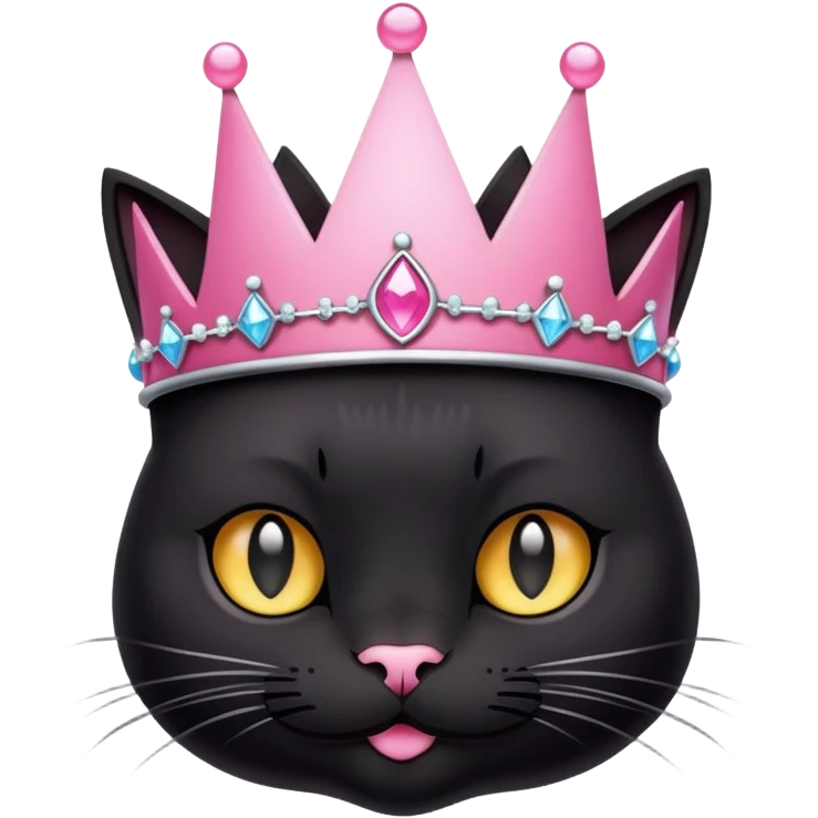 black cat wearing a princess crown pink emoji