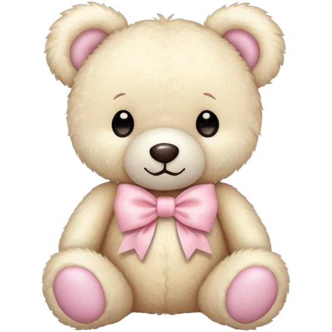 cream colored teddy bear with pastel pink bow emoji