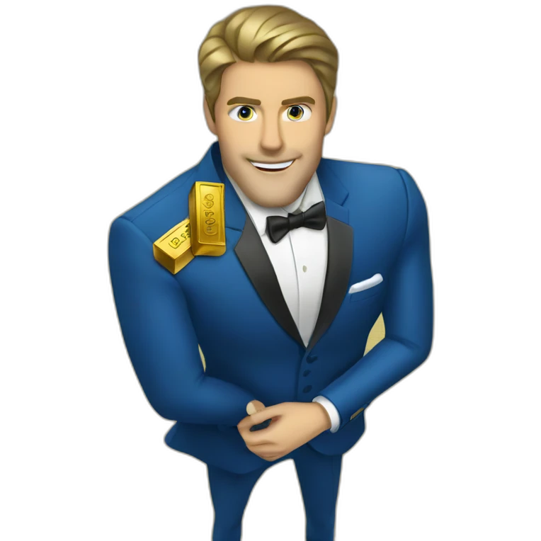 Posh-man-with-blue-suit-offering-goldbar emoji