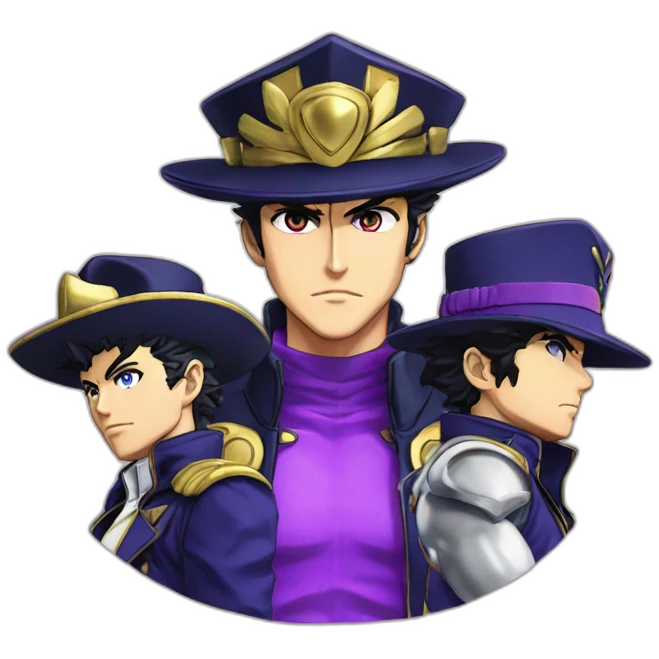 jotaro with his stand star platinum and koichi on his shoulders emoji
