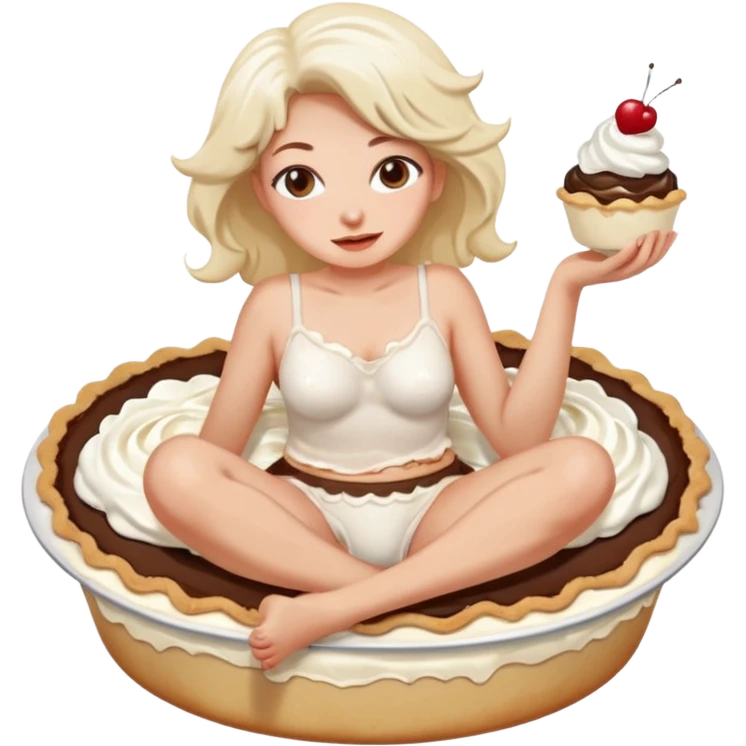 Female in panties sitting in a cream pie emoji