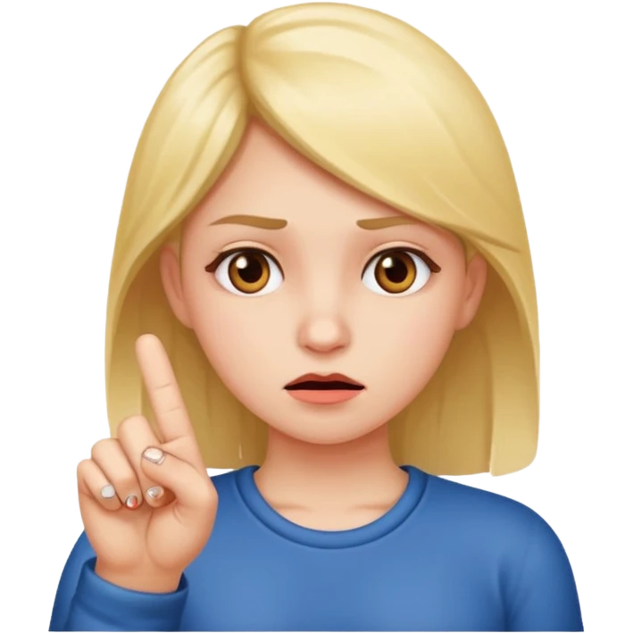 A girl with a face a bordness and annoyance and with her middle finger emoji