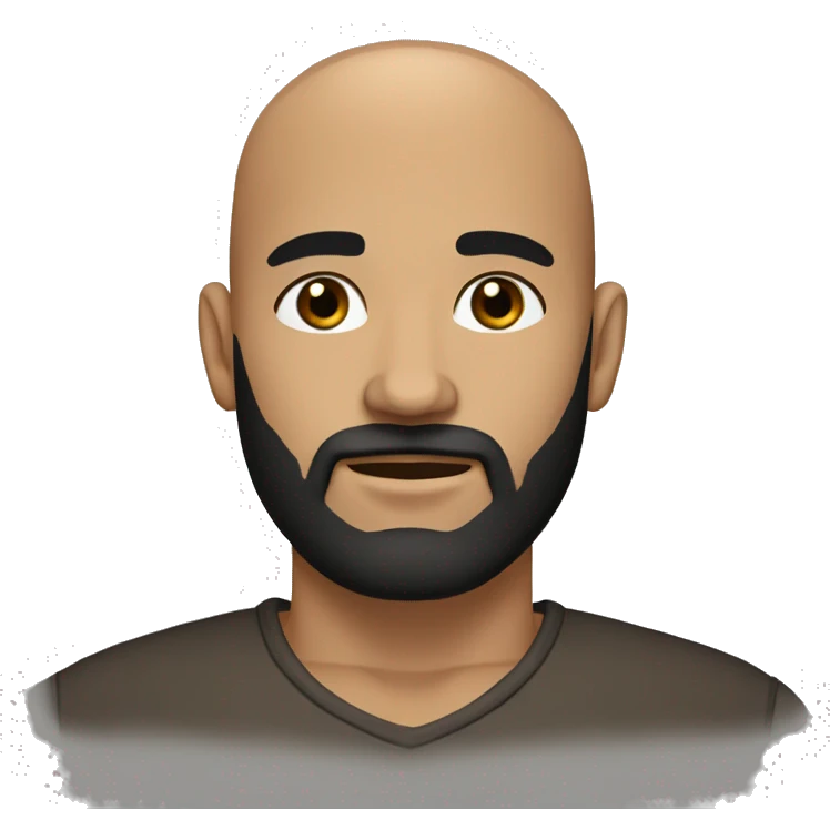 Light brown skin male, bald guy with a black beard and black eyebrows head only emoji
