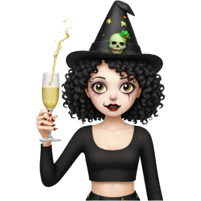 Black side party curly head girl zombie pale skin black crop top no ha emoji