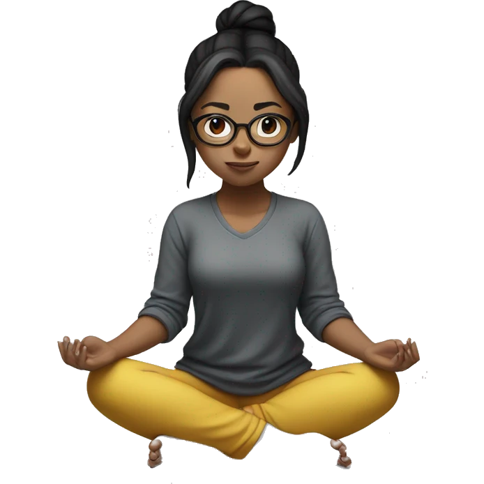 White skinned girl with glasses and a ponytail with black hair, meditating on the floor emoji