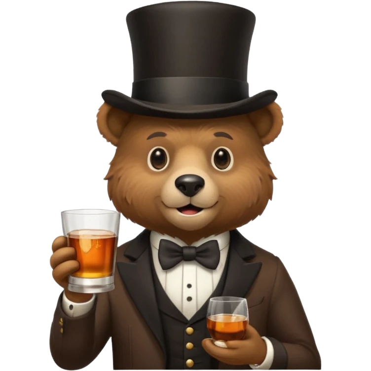 gay bear head in a top hat with a whiskey emoji