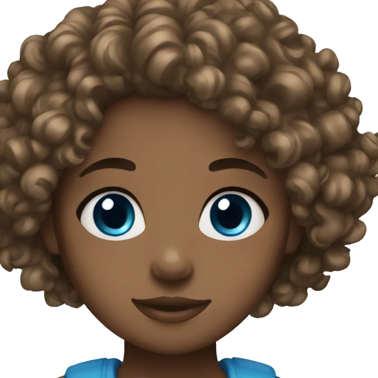Brown and curly hair girl with blue eyes emoji