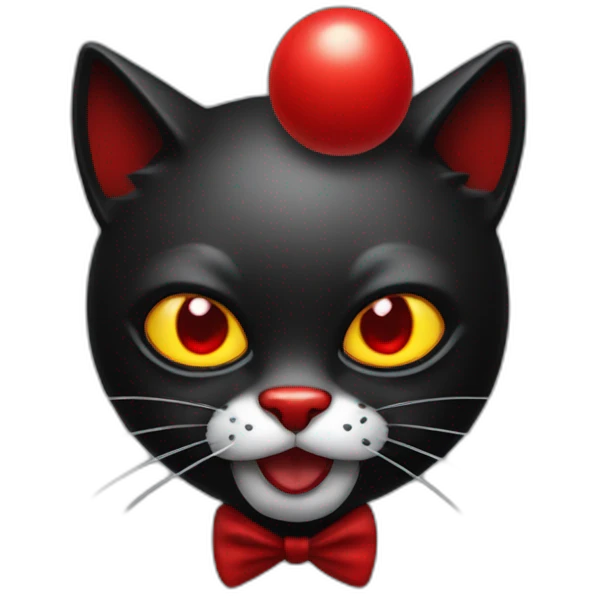 black devil kitty with red eyes and clown nose emoji