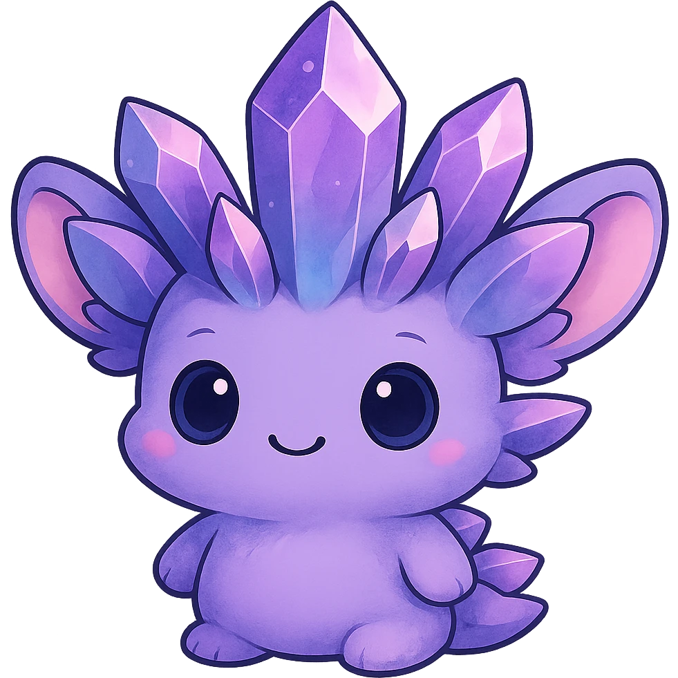 Add cute chibi-style ears to the crystal sprite creature. Keep the background transparent. The style should resemble a cute chibi character with clear, adorable ears, maintaining the original crystal sprite look. emoji