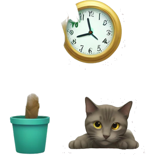 palm tree, clock and cat emoji