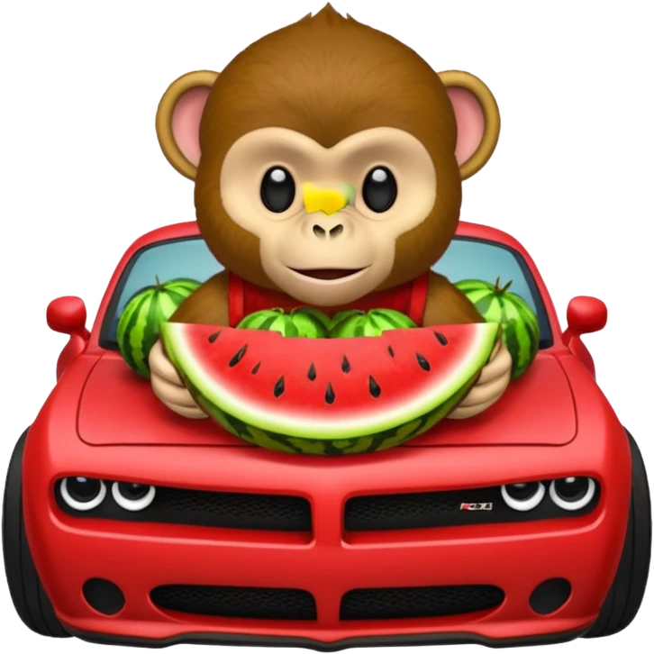 Monkey driving hellcat and eating watermelon  emoji
