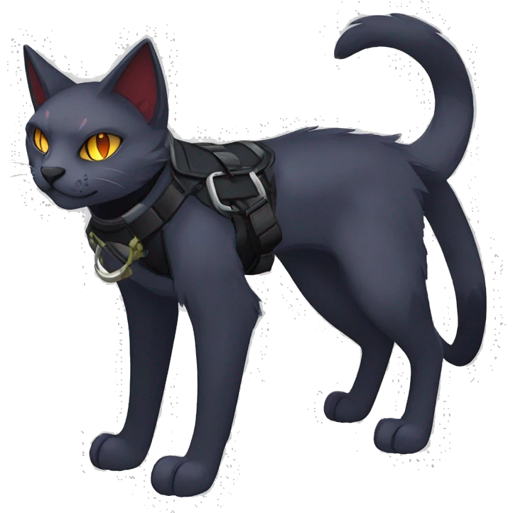 cool edgy fantasy dark-shadow-themed animal vampiric cat hybrid Fakemon  with a harness and collar full body emoji
