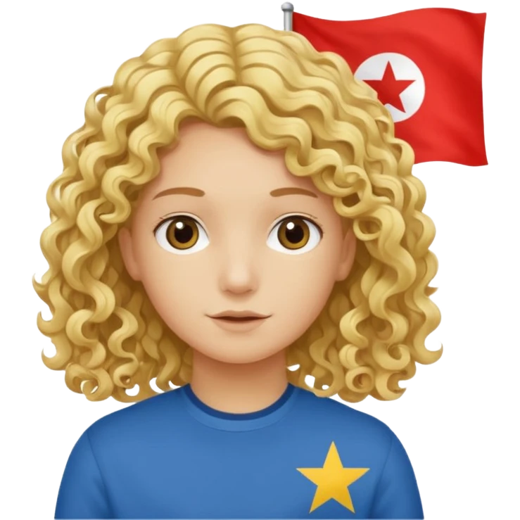 Erstelle mir eine weißen Jungen der locken bat der vor einer bossnien flage steht und dumm aus sieht emoji