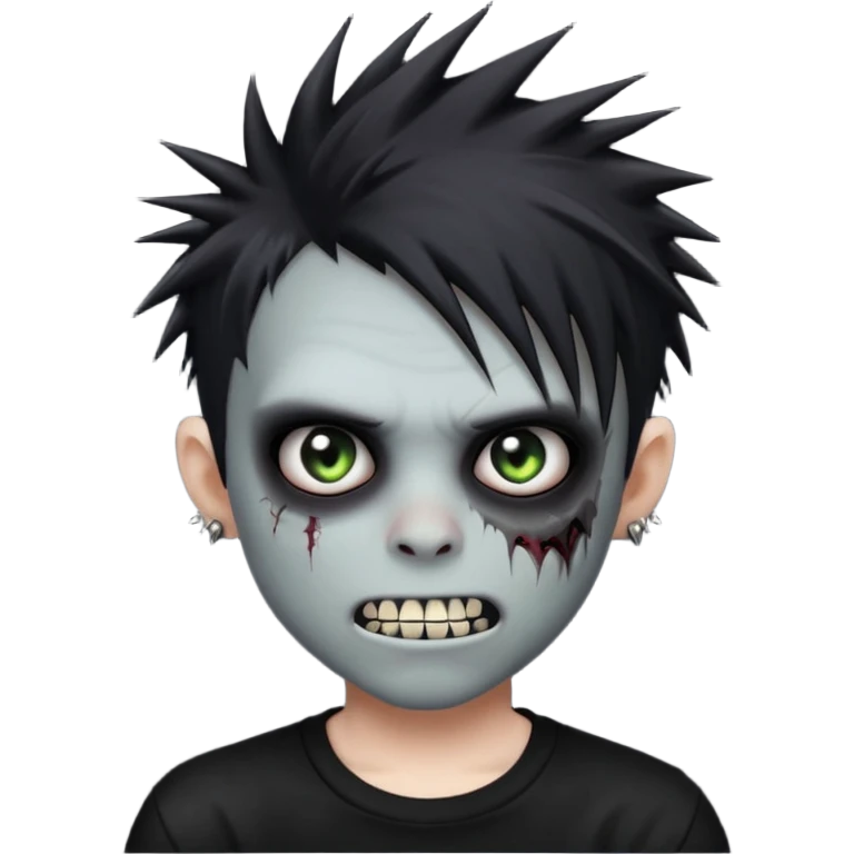 emo zombie boy with spiky black emo hair and a black shirt and grilzz  emoji