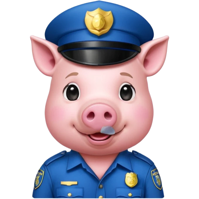 a pig, upright, in a police officer uniform, drooling and looking to the bottom left emoji