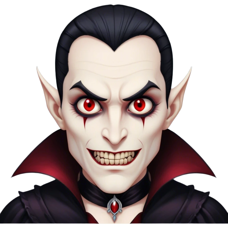 A vampire lord with hollow cheekbones, long black nails, and a cold, menacing smirk emoji