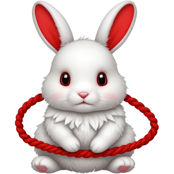 White bunny with red rope tangled around emoji
