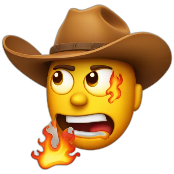 panicking emoji cowboy with flames everywhere emoji