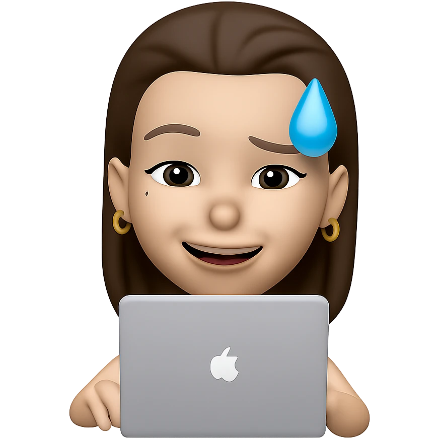keep her typing on a laptop with golden ring earrings in the same style as the original image emoji