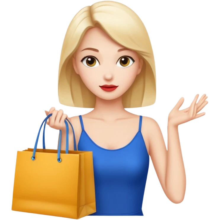 Glam girl calmly choosing one premium shopping bag, giving a small approving nod — quality over quantity emoji
