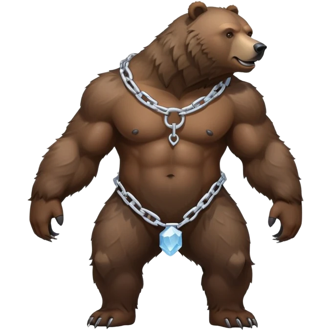 Side profile of a dark grizzly bear showing full body length, on four legs with muscular build, realistic features, ice chain collar emoji