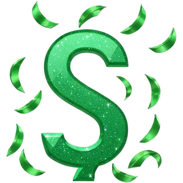 Green glitter money falling number  7 emoji