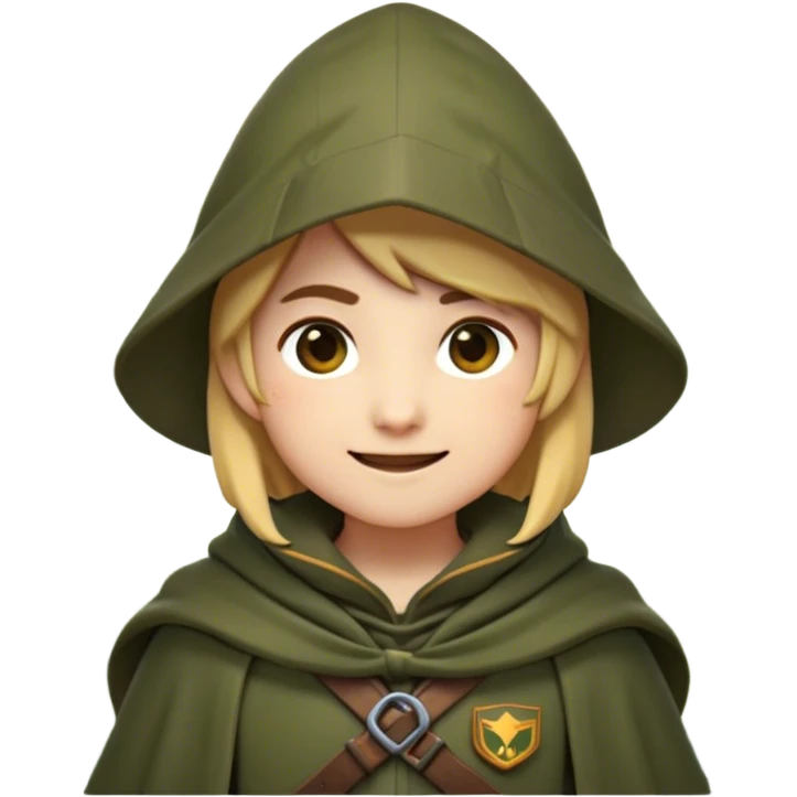 Clash of Clans aesthetic Playful Ranger Portrait Emoji, Head tilted with a friendly, mischievous smile and bright, curious eyes, featuring a compact, nimble build outfitted in rugged, earthy gear and a stylish cloak, his natural skin tone adding authenticity, Simplified yet irresistibly charming features, highly detailed, glowing with a warm, inviting forest glow, high shine, spirited and lively, stylized with an air of whimsical woodland adventure, soft glowing outline, capturing the essence of a playful ranger exuding friendly natural charm! emoji