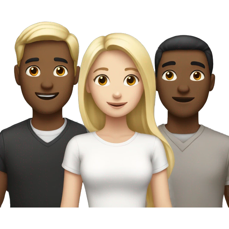 three friends, a blond girl, a tall brown guy, and another white black hair guy. emoji