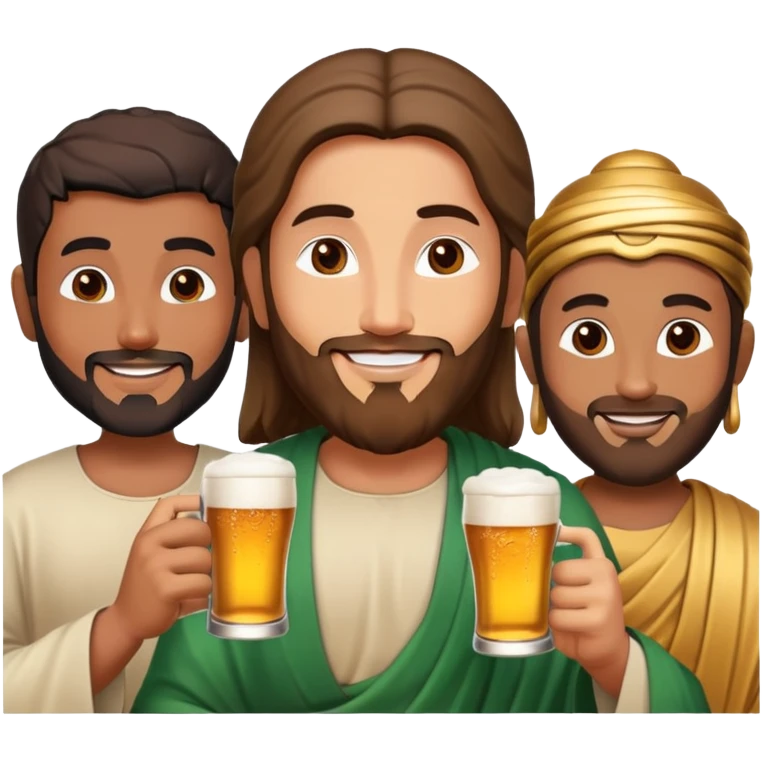 Mohammed Jesus and Buddha drinking beers emoji