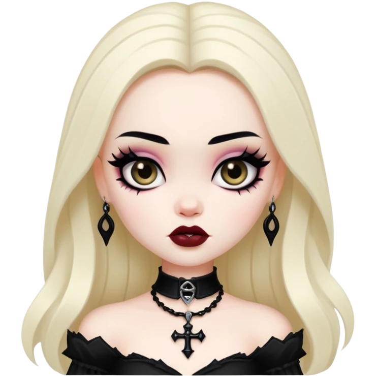 pretty bratz baddie, pale skin, black hair, gothic style emoji